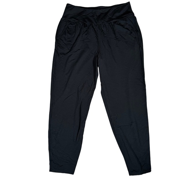 Garnet Hill Lounge Jogger‎ Pants Comfy Knit High Waist Pockets Black Size L - Picture 1 of 6